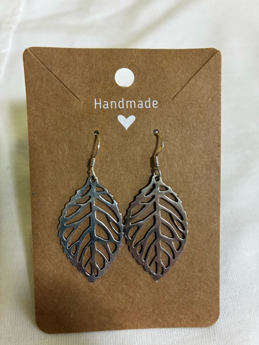 Handmade Silver Leaf Cutout Dangle Earrings